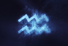 Horoskop 2026: Vodnar Aquarius Zodiac Sign. Abstract night sky background