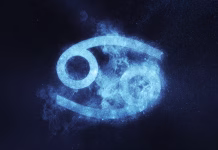 Horoskop 2026: Rak, vesolje vas potiska k rešitvi … Cancer Zodiac Sign. Abstract night sky background