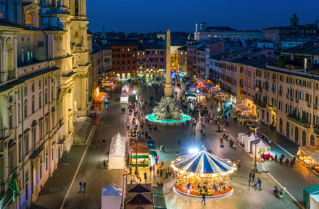 Piazza Navona in Rome during Christmas time. Italy.
