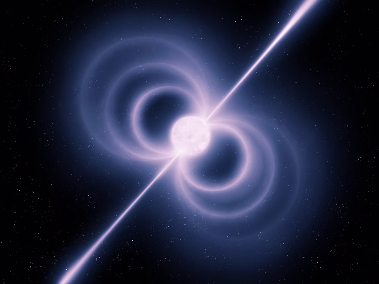 Pulsar isolated on black background. Neutron star in space. Superdense remnant of a dead star.