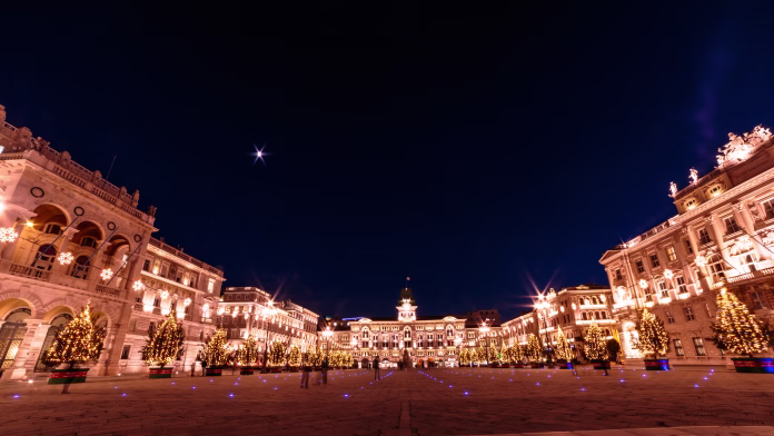 the beautiful square of Trieste with Christmas trees