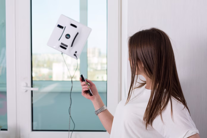 woman-cleaning-windows-at-home-with-robotic-cleaner-stockpack-istock Woman cleaning windows at home with robotic cleaner