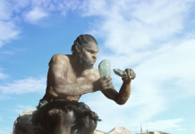 Zakaj so imeli Neandertalci velik nos? ancient primitive caveman with stone render 3d