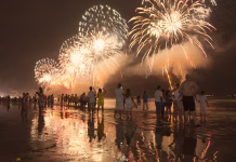 Novoletne vraže in tradicije, ki so se jih držale generacije – katera vam prinese izobilja in denarja? Santos city, Brazil. January 01, 2015. New Year's celebration on the beach. People watching the fireworks at the water's edge.