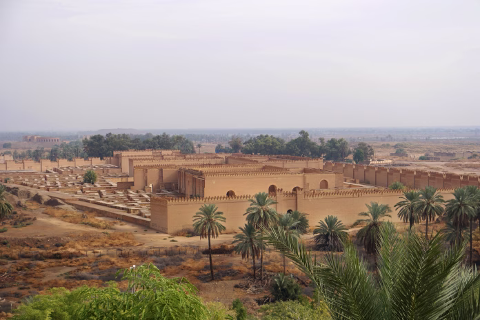 The ancient babylon seen slightly from above from the Palace of Saddam Hussein