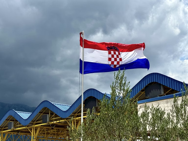 The Croatian flag at a toll station in Croatia