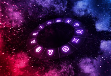 Mesečni horoskop za januar 2026 Zodiac signs inside of horoscope circle on universe. Astrology and horoscopes