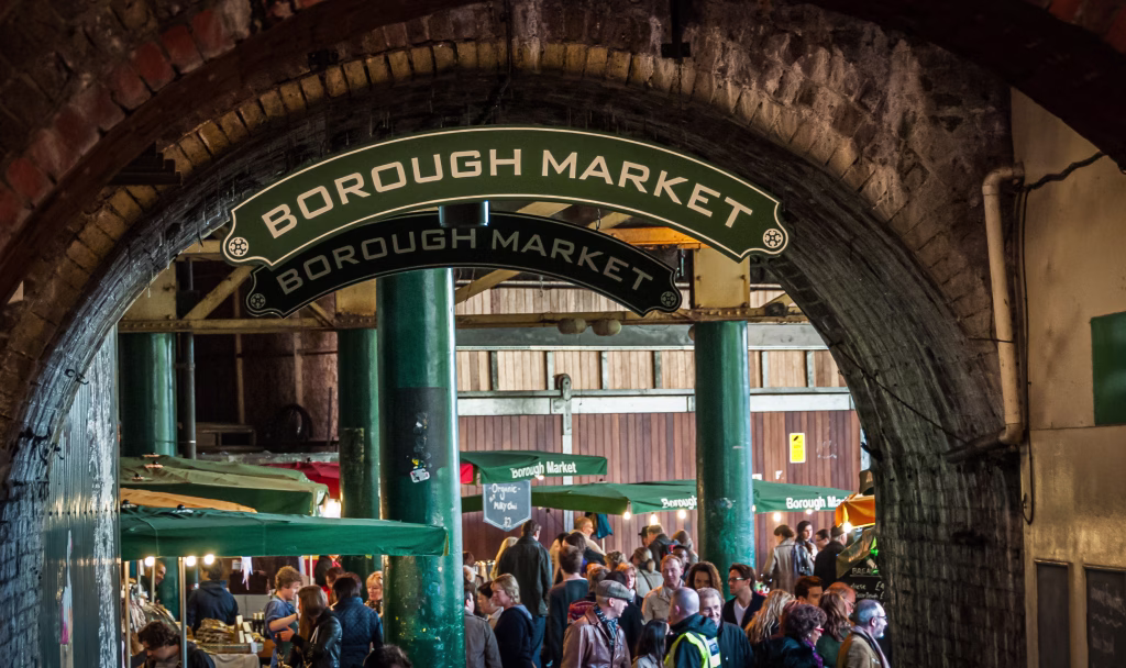 LONDON, UNITED KINGDOM - OCT 29, 2011: The sign for one of the entrances to Borough Market, near London Bridge. It is one of the largest and oldest food markets in London