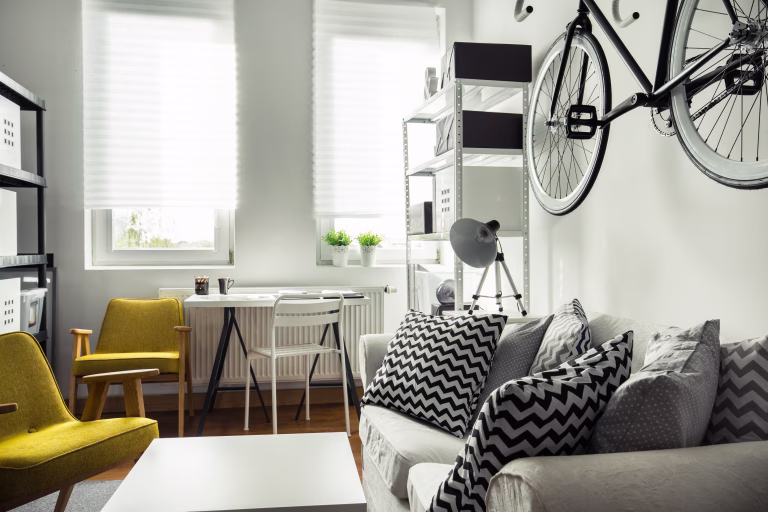Trendy hipster's space with smart place for bike