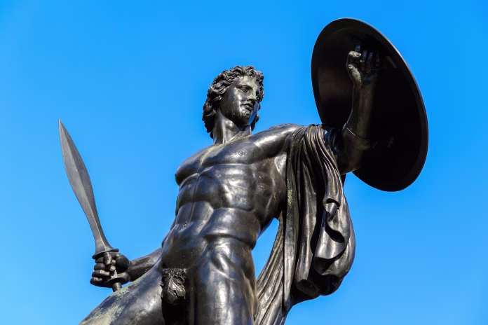 Statue of Achilles in Hyde Park, London, made by the sculptor Richard Westmacott, installed by order of King George III and unveiled on 18 June 1822.