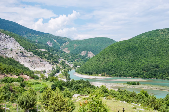 The Valbona river flows into lake Kamoni in north Albania