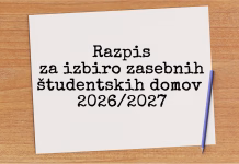 Objavljen razpis za zasebne študentske domove za leto 2026/2027 Razpis za izbiro zasebnih študentskih domov