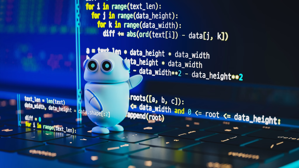 An artificial intelligence chatbot is helping programmers write source code. 3d rendering