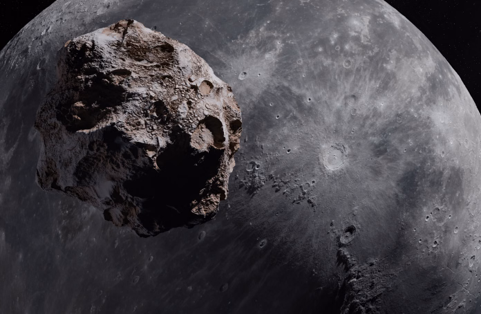 Asteroids in Space and the moon , 3D animation