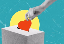 Srčna UL s prvo akcijo leta 2026 zbrala skoraj enkrat več kot lani Contemporary art art collage with hand with heart, putting in a box. Concept of love and romance.