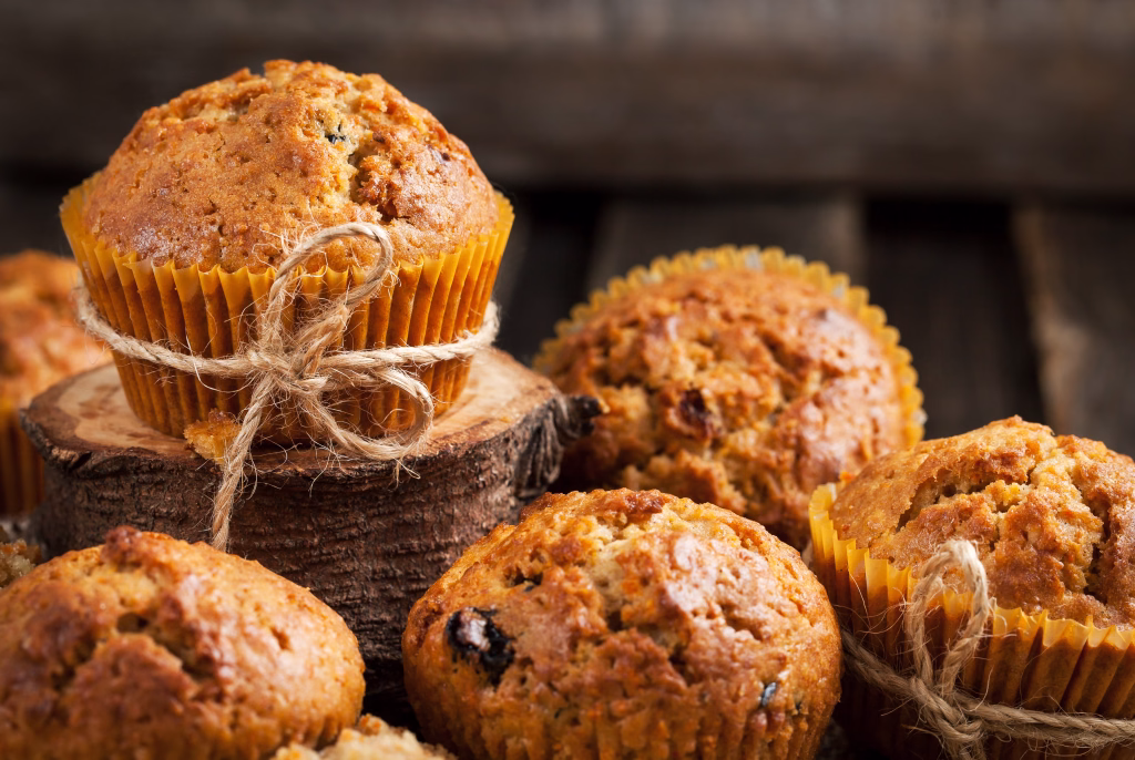 Fresh homemade delicious carrot muffins with dried friuts and nuts