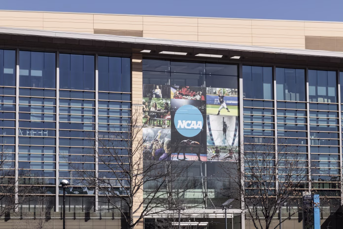 Indianapolis - Circa February 2022: NCAA National Headquarters. The National Collegiate Athletic Association regulates the sports and athletic programs of many universities.