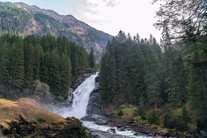 Krimml Waterfall in Austria. Located near Tyrol, and also known as Krimmler Wasserfälle, they are the biggest waterfall in Europe, with a length of 380 meters.