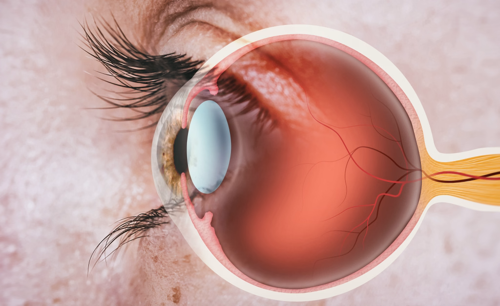 Structure of human eye. In side view.