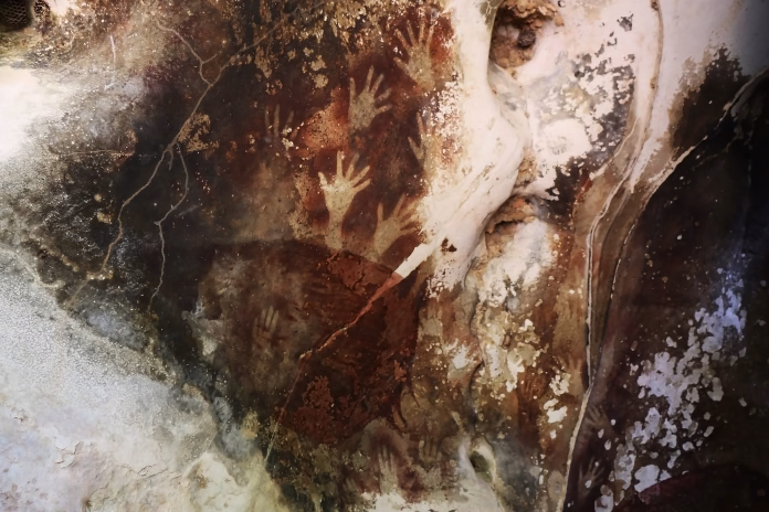 Sulawesi Cave Art with hand imprints, Indonesia.