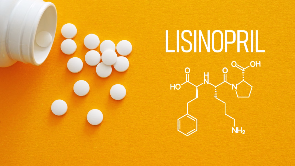 Lisinopril ACE inhibitor medication for hypertension and heart failure treatment, pharmaceutical tablet used in cardiovascular therapy to lower blood pressure and support heart health