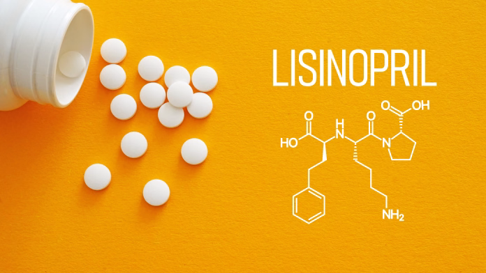 Lisinopril ACE inhibitor medication for hypertension and heart failure treatment, pharmaceutical tablet used in cardiovascular therapy to lower blood pressure and support heart health