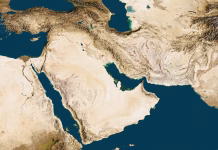 Katere države spadajo pod Bližnji vzhod? 3D illustration of a highly detailed map of the Middle East. Satellite view. Elements of this image furnished by NASA.*https://www.blender.org/*https://science.nasa.gov/earth/earth-observatory/collections/blue-marble/