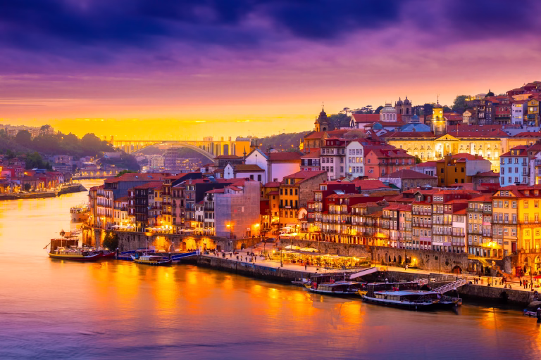 Beautiful view of the city of Porto on a beautiful summer evening. Porto, Portugal. High quality photo
