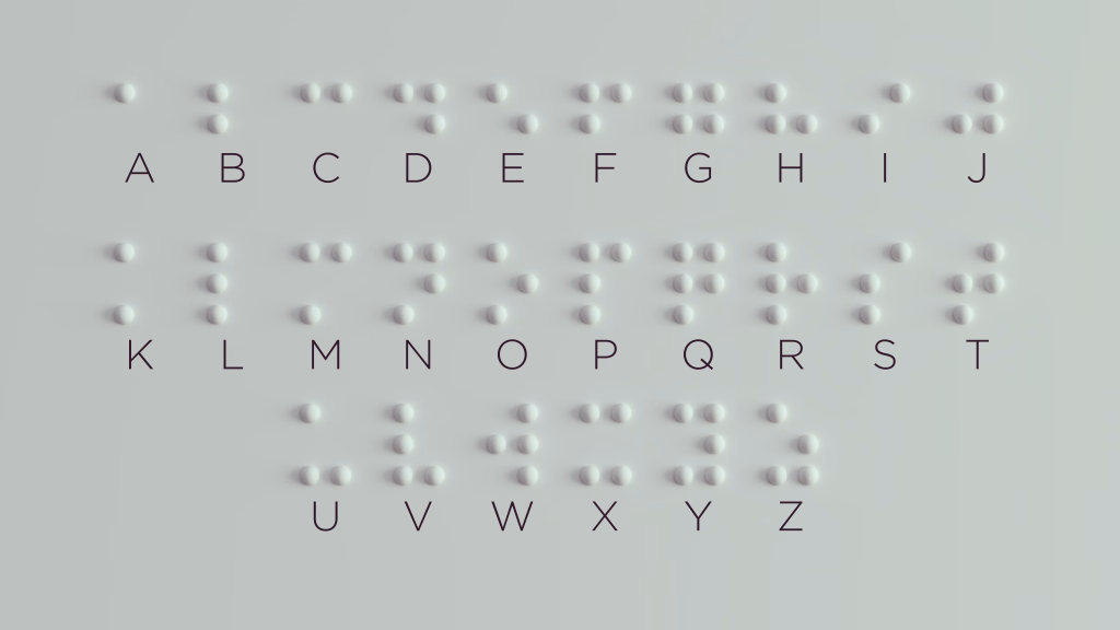 Braille Visually Impaired Writing System Symbol Formed out of White Spheres 3d illustration