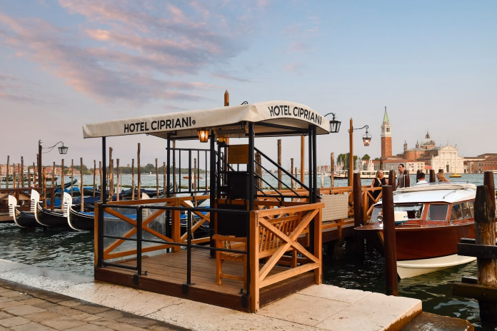 Venice, Veneto, Italy - 08 27 2024: Belmond Hotel Cipriani was opened in 1958 by Giuseppe Cipriani, founder of the famous Harry's Bar.