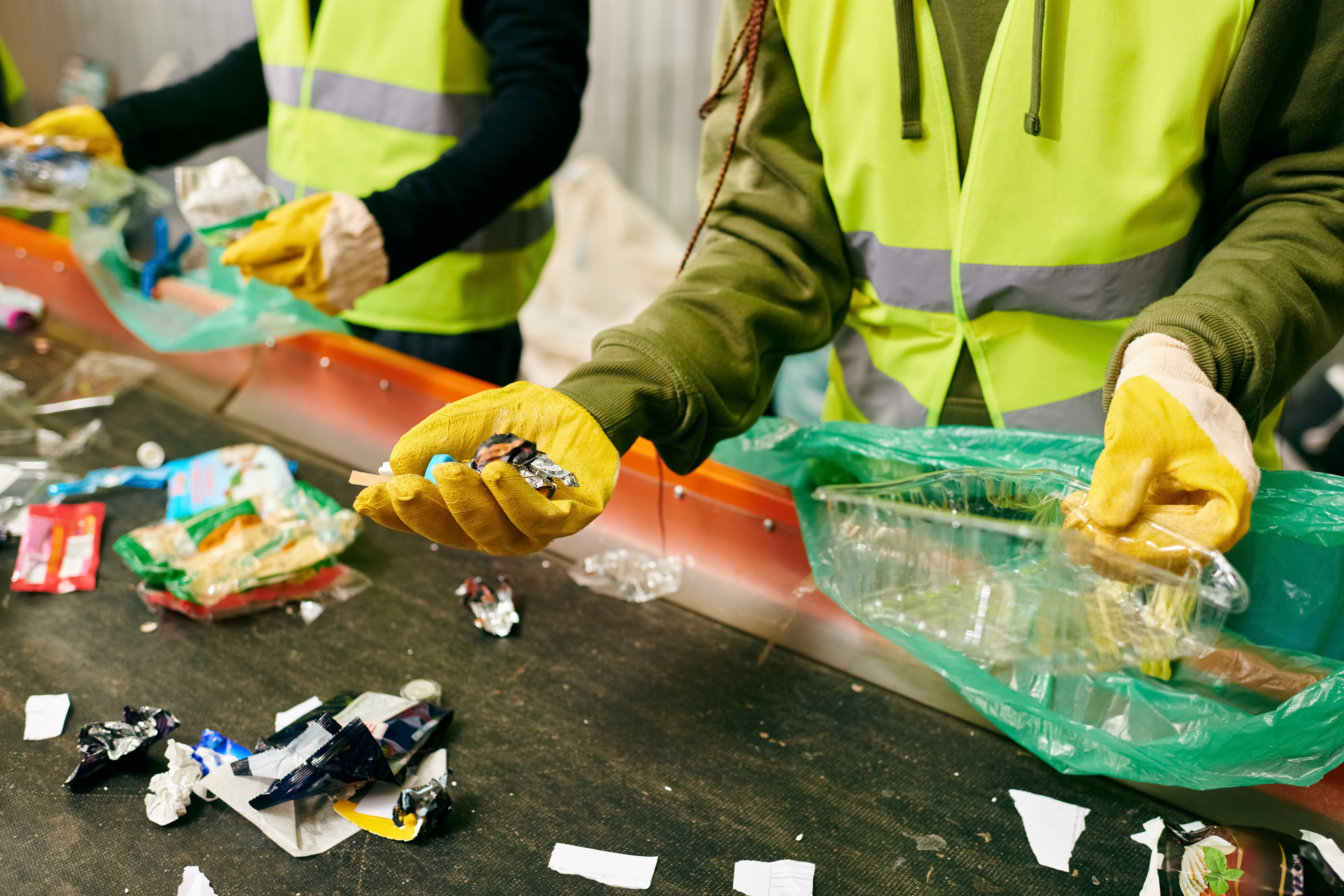 A group of passionate youth sorts through trash, demonstrating eco-friendly actions and teamwork in action.