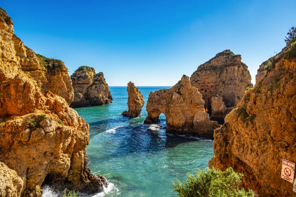 Ponta da Piedade is a unique rock formation with famous grottos in the ocean at Lagos, Algrave, Portugal. Number one attraction in Portugal