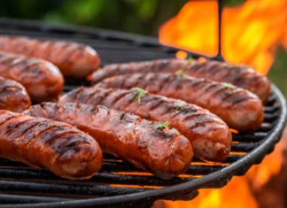 Kuharica razkrila, kaj doda vodi med kuhanjem klobas: »Tako je okus popoln« Hot sausage with spices on grill with fire in summer in garden