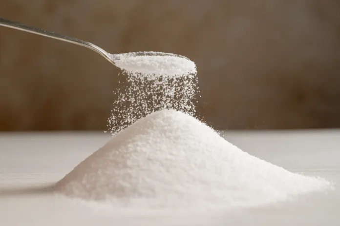 Spoon of sweetener. Sugar alternative, food and nutrition.