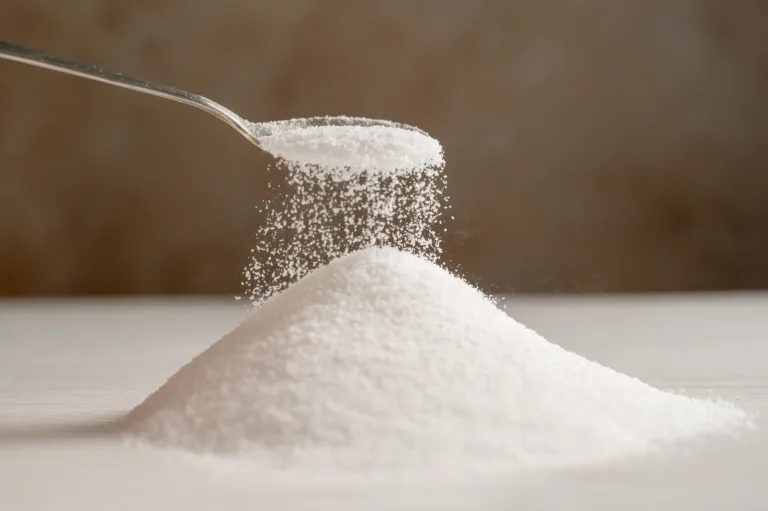 Spoon of sweetener. Sugar alternative, food and nutrition.