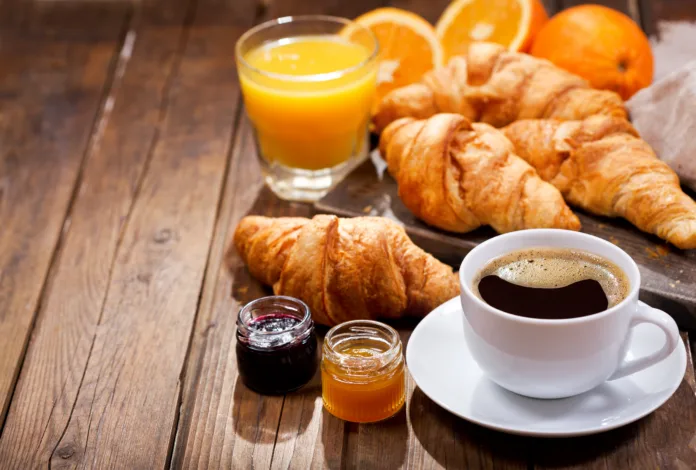 breakfast-with-cup-of-coffee-croissants-orange-juice-and-fruit-jam-on-wooden-table-stockpack-istock breakfast with cup of coffee, croissants, orange juice and fruit jam on wooden table