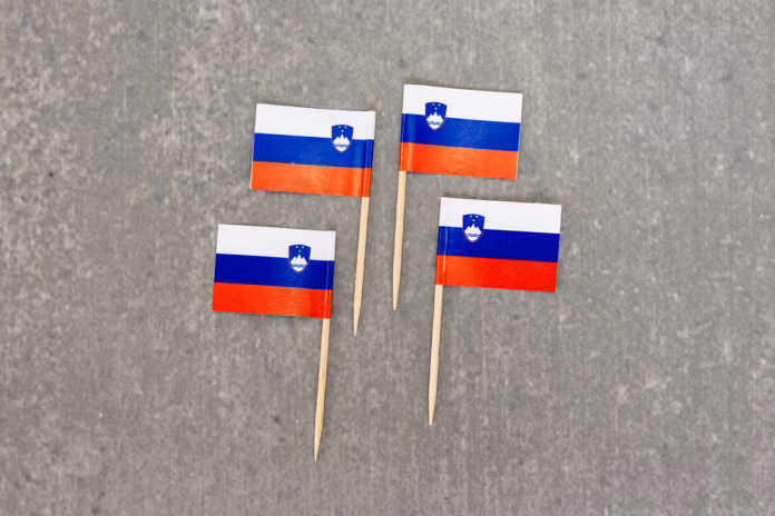four-small-slovenia-flags-on-toothpicks-over-grey-surface-stockpack-istock Four Small Slovenia Flags on Toothpicks Over Grey Surface