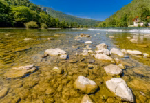Skrite reke in tolmuni, kjer se Slovenci ohlajajo brez gneče Kolpa (slovene) or Kupa (croatian) river in Prelesje, Bela Krajina (White Carniola) region in Slovenia, Europe.