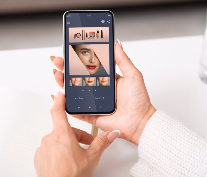 over-the-shoulder-point-of-view-of-female-customer-using-lipstick-color-makeup-simulation-app-on-cellphone-browsing-beauty-application-with-augmented-reality-option-online-creative-collage-stockpack-istock Over The Shoulder Point Of View Of Female Customer Using Lipstick Color Makeup Simulation App On Cellphone, Browsing Beauty Application With Augmented Reality Option Online, Creative Collage