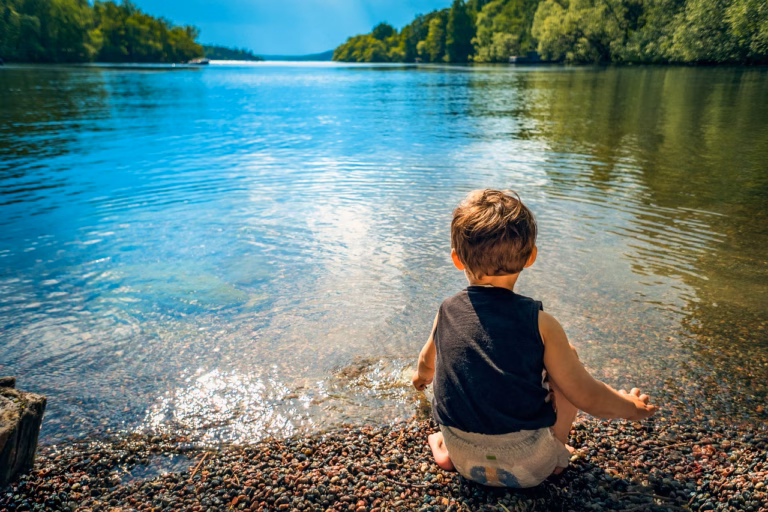 child, boy, lake, water, playing, nature, toddler, kid, little, childhood, summer, happiness, play, joy, white, caucasian, outdoors, beach, shore