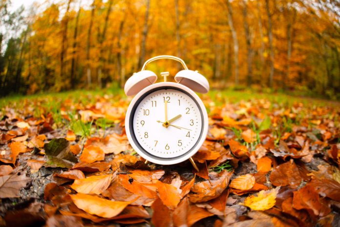 end-of-daylight-saving-time-in-autumn-alarm-clock-fall-back-switch-winter-time-changeover-forest-with-colorful-foliage-stockpack-istock End of daylight saving time in autumn, alarm clock fall back switch, winter time changeover, forest with colorful foliage